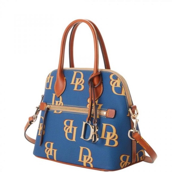 NWT Dooney & Bourke Coated Cotton Monogram Domed Satchel Dust Bag Included - Picture 3 of 11